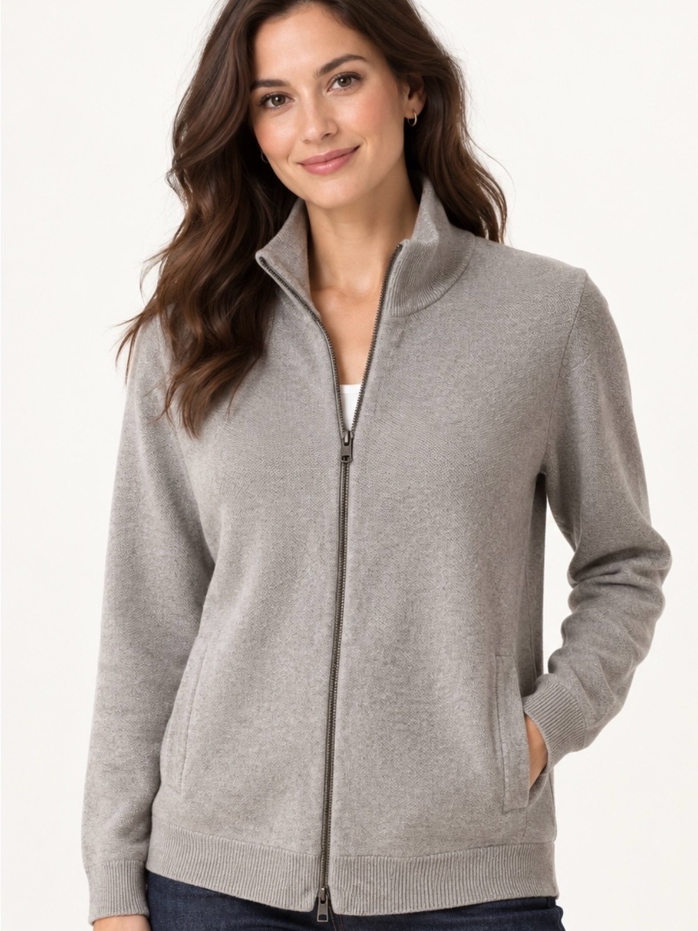 Banana Republic Women’s M Supima Cotton Full Zip Sweater Cardigan Taupe NWOT